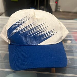 Blue and White Cap with Graphic Design